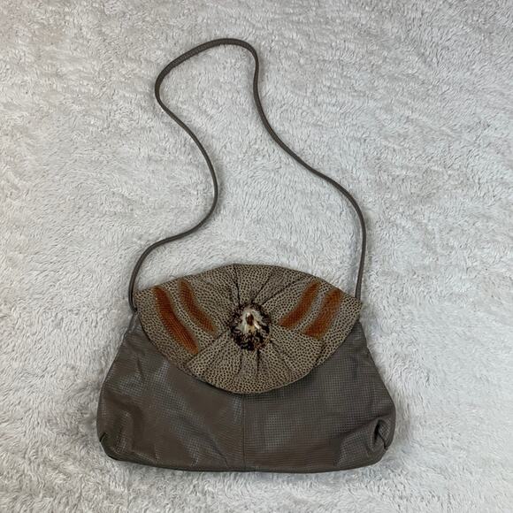 Vintage Unbranded leather and polished limpet shell shoulder bag